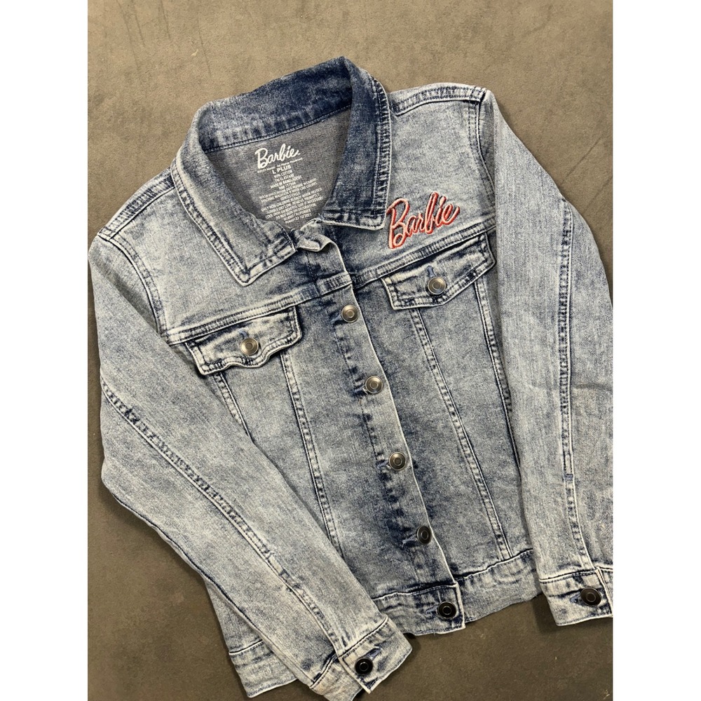 Barbie Kids Plus Size Denim‎ Jacket Girl Revolution Graphic Light Wash
